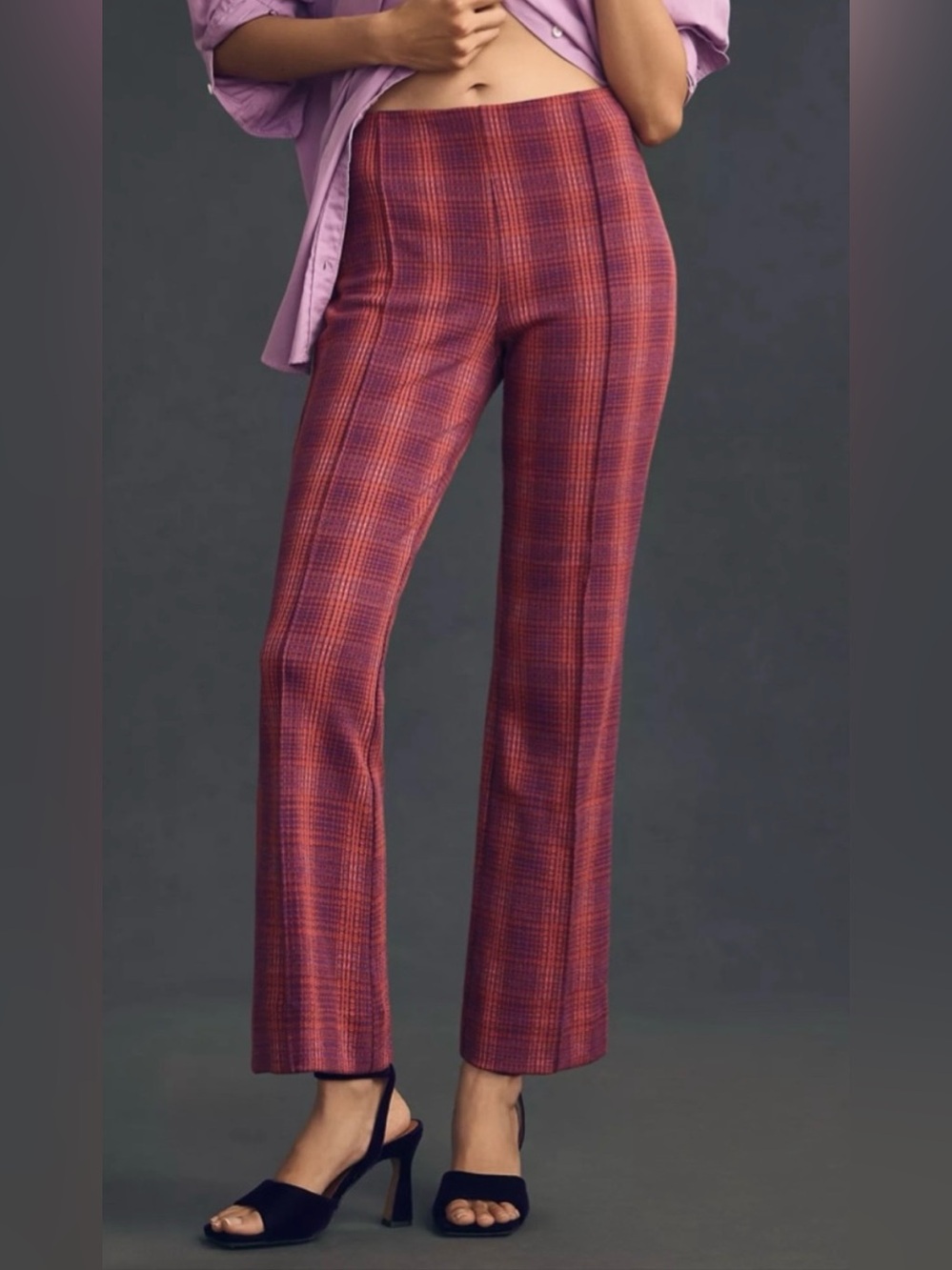 Maeve by Anthropologie The Margot Burgundy and Purple Plaid Pants - Size S